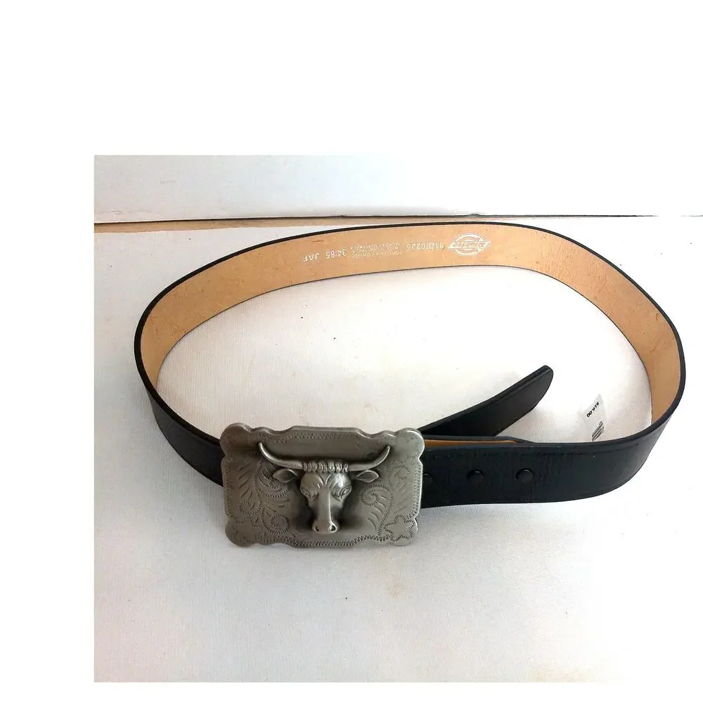 Dickies Mens Bull Steer Longhorn Buckle Cowhide Leather Belt Size 34 New